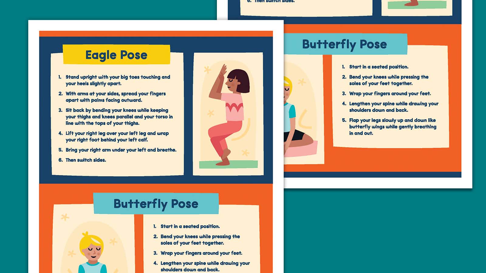 Printable yoga poses for kids posters featuring Butterfly Pose
