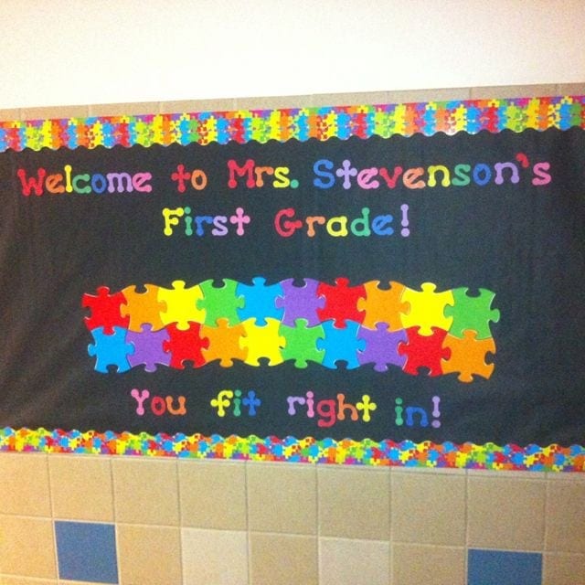 'You fit right in!' First grade rainbow classroom theme