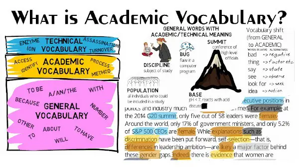 description of academic vocabulary or words that are specific to a domain 