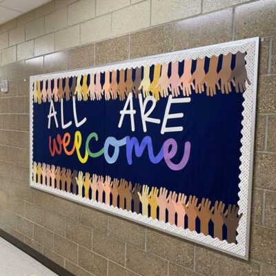 All are welcome inclusive bulletin board for first day of school