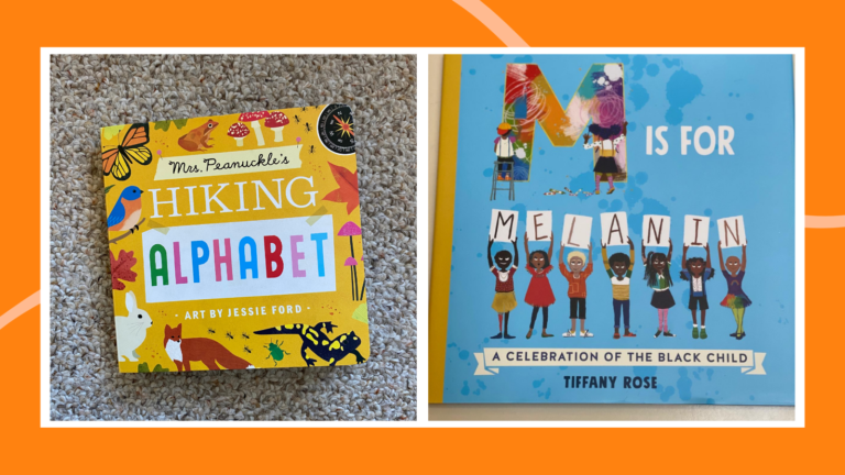 Examples of two alphabet books including Mrs. Peanuckle's Hiking Alphabet and M is for Malanin.