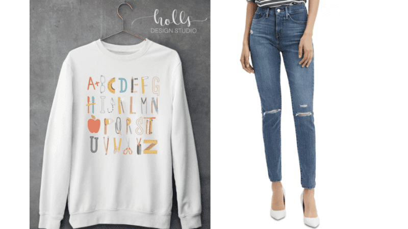 Alphabet crew neck with jeans teacher outfit