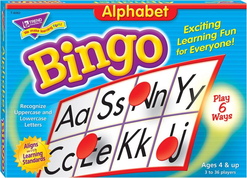 A Bingo card is shown withe upper and lowercase letters on it.