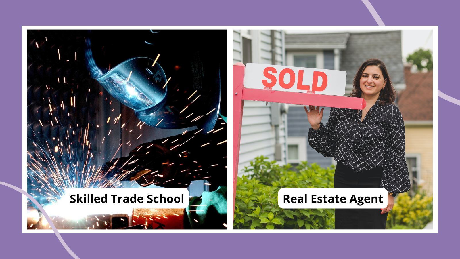 Collage of alternatives to college, including skilled trade school and real estate agent