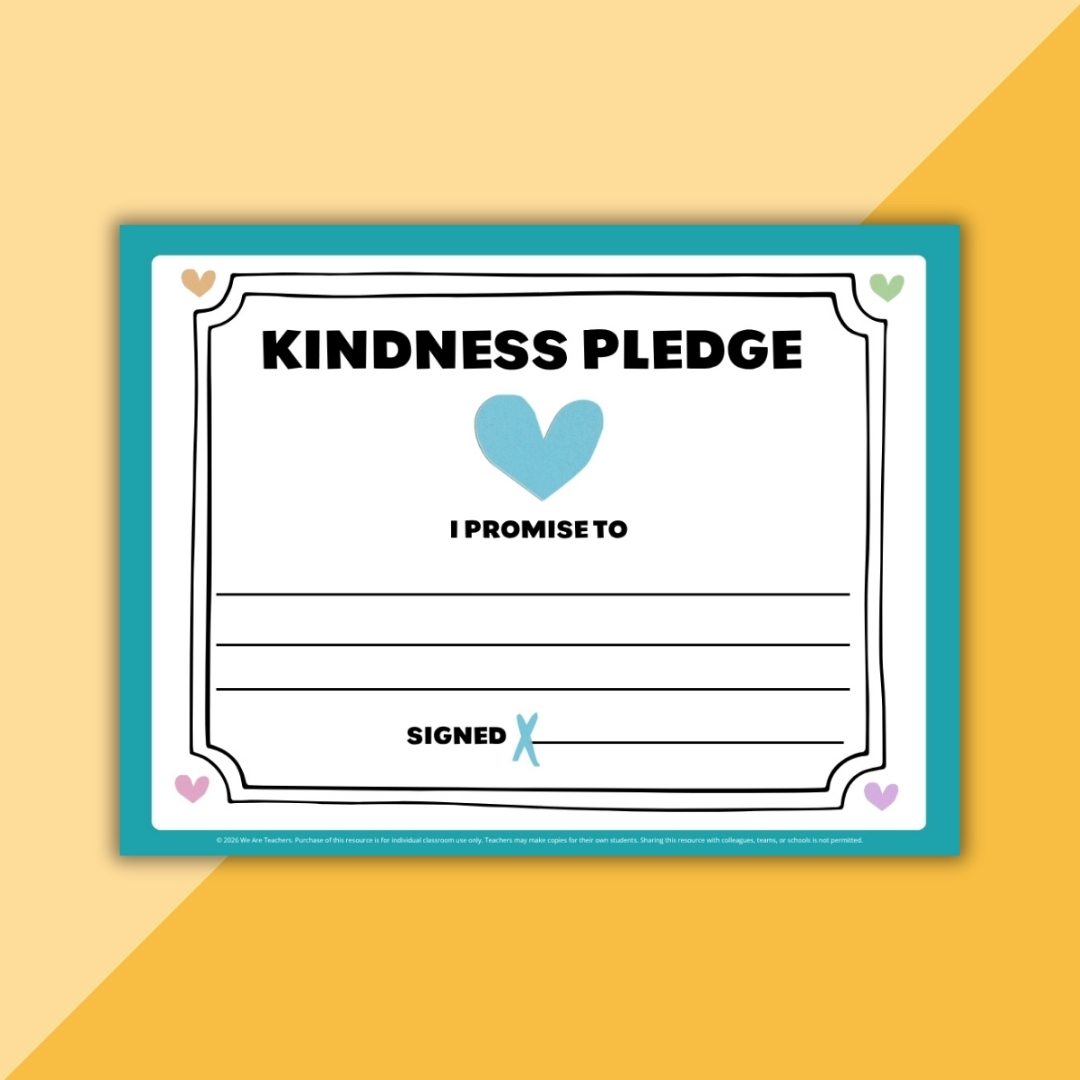 Kindness pledge printable for classrooms