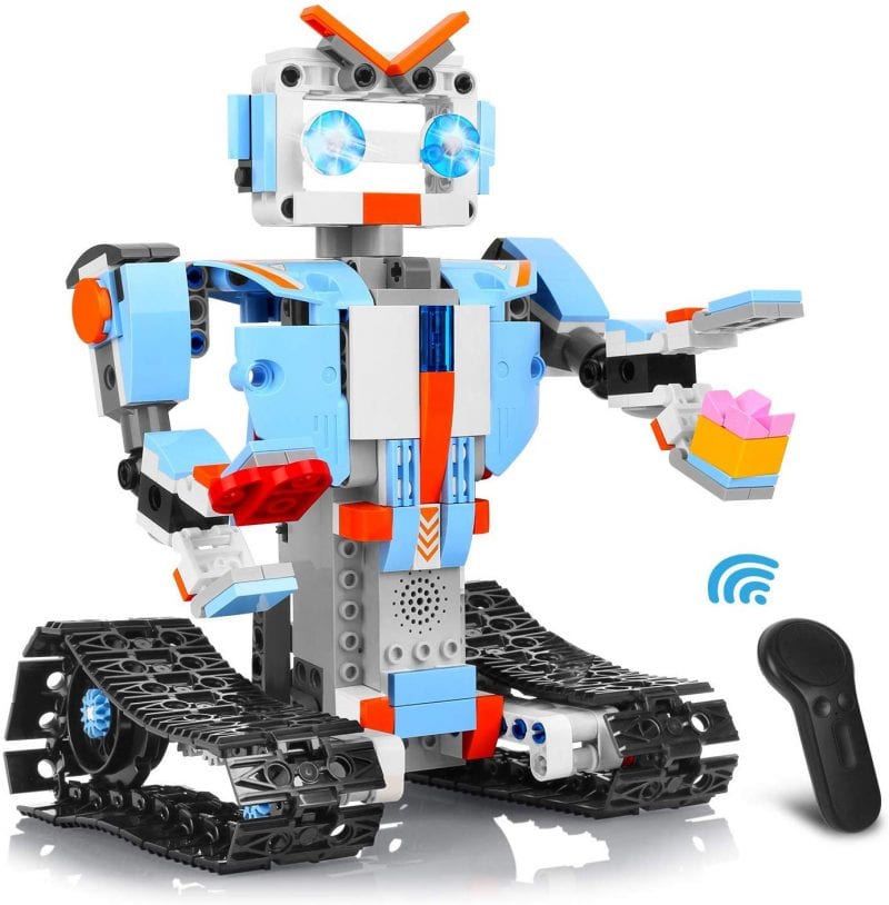 STEM robot toy built from plastic parts with a remote control