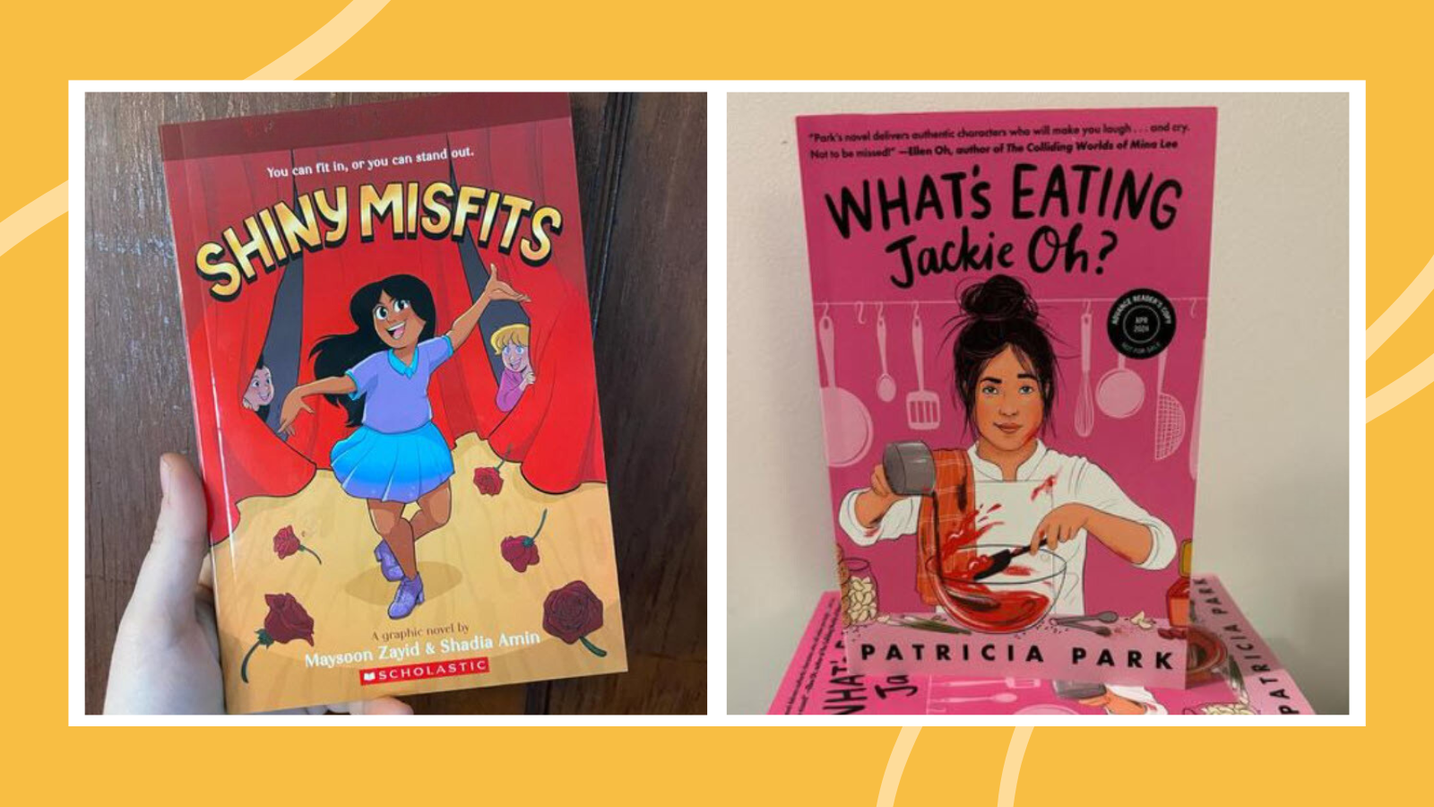 Collage of best new April 2024 books including Shiny Misfits and What's Eating Jackie Oh?