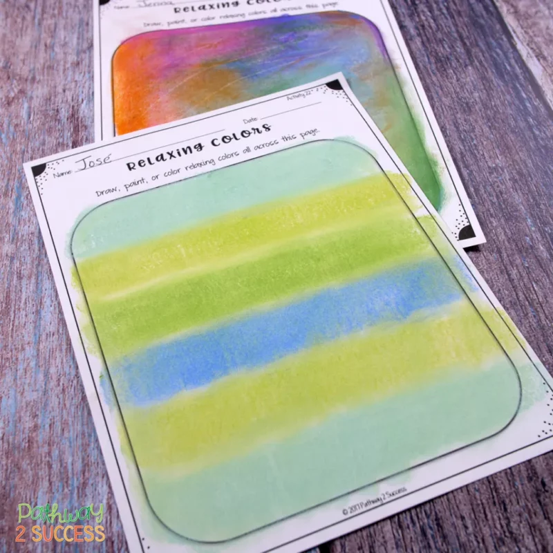 a worksheet with relaxing colors painted with watercolors, as an example of social emotional learning activities