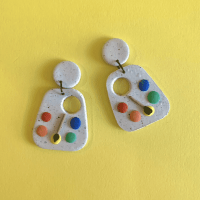 Art palette earrings made of clay
