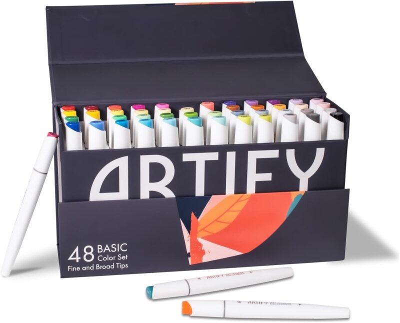 A box of markers is shown.