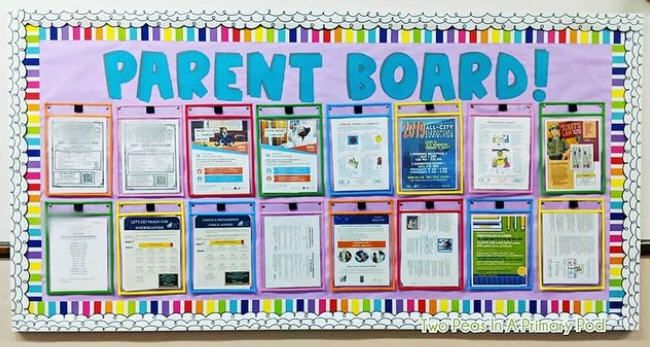Parent Board bulletin board with school info for parents