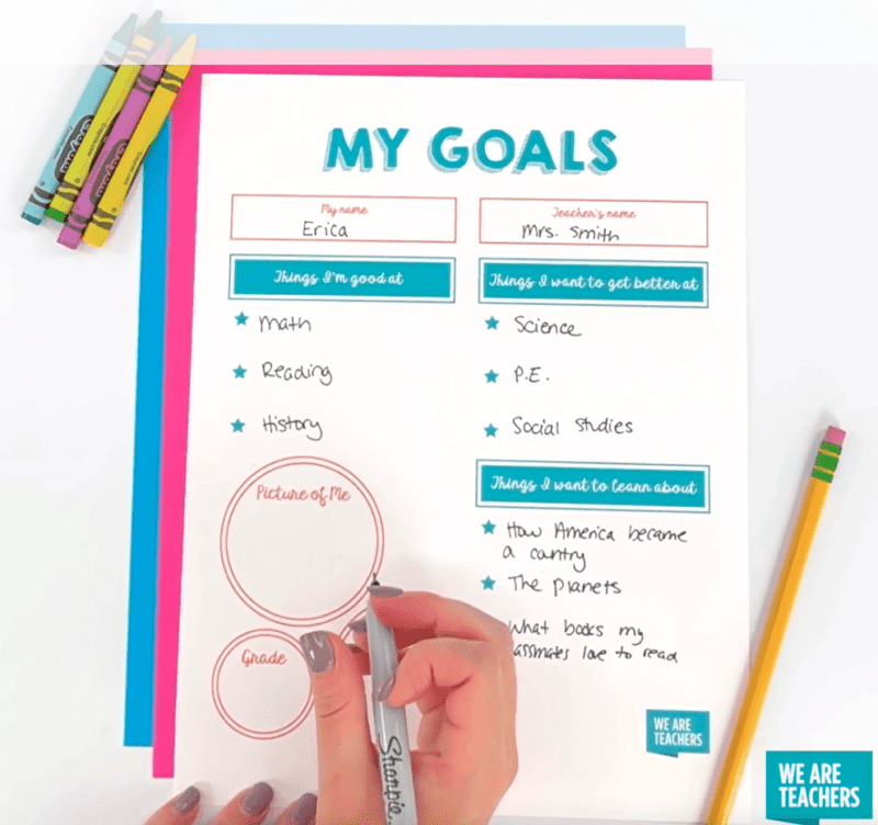 Hand writing on 'My Goals' sheet