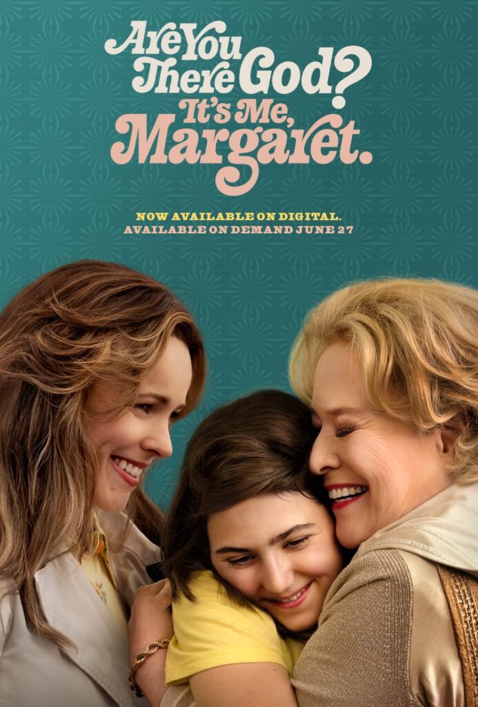 Two women hug little girl on poster for Are You There God It's Me Margaret