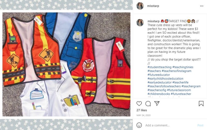 Instagram post featuring three child-sized safety vests
