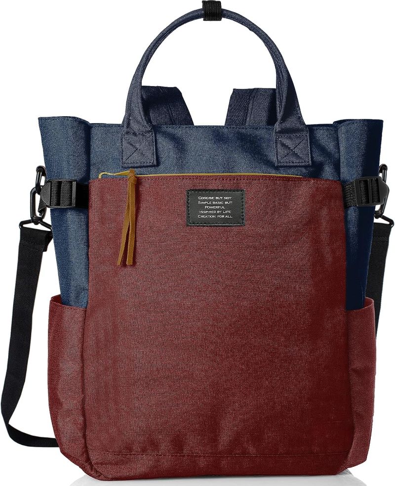 Dark blue and maroon tote bag with shoulder straps and backpack straps