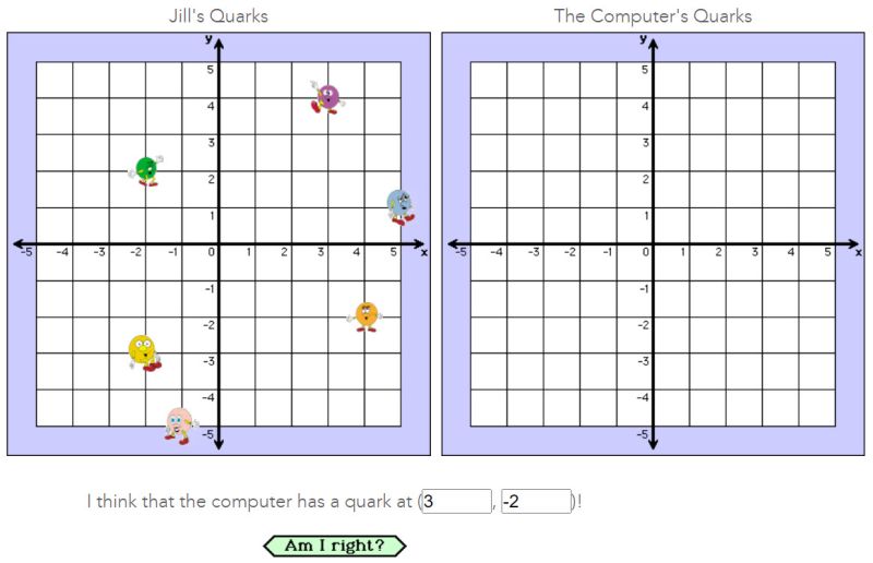 Battleship-type math game with little monsters plotted on a coordinate plane