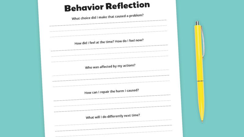 Flat lay of behavior reflection sheet