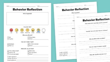 Flat lays of behavior reflection sheets