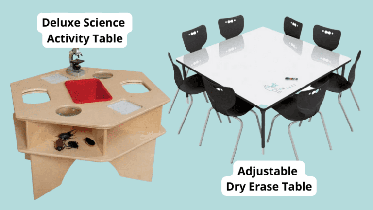 Best classroom tables including a science activity table and a dry erase activity table