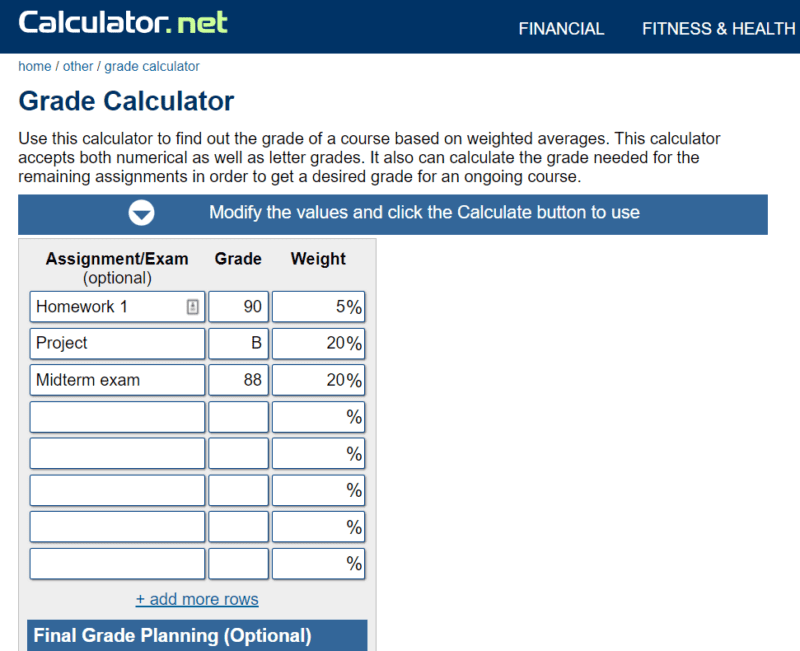 Screenshot of Calculator.net