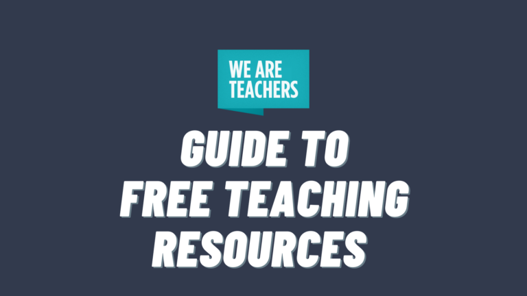 WeAreTeachers logo and text that says Guide to Free Teaching Resources on a dark gray background.