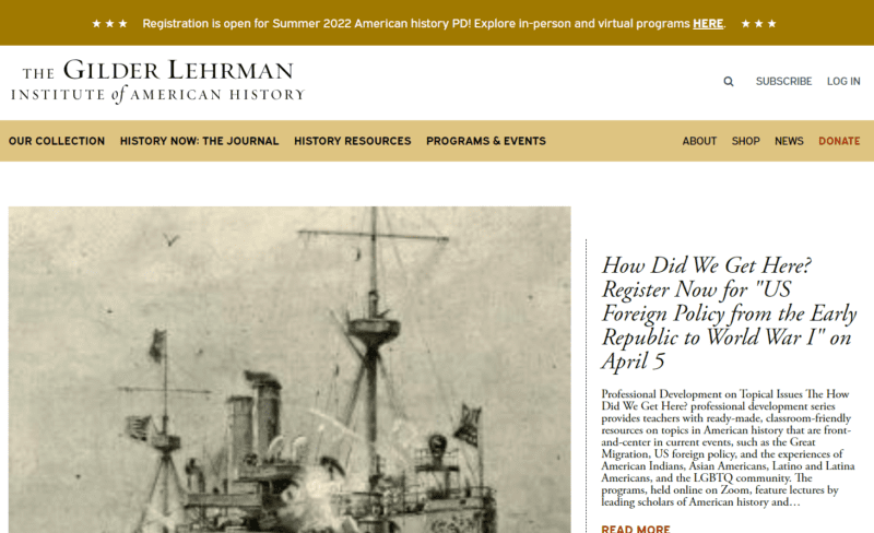Gilder Lehrman websites for teaching history