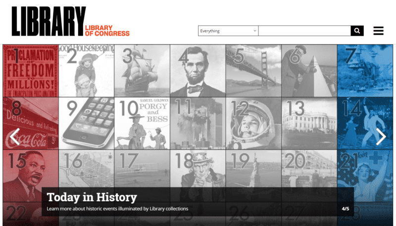 Library of Congress website for teaching history