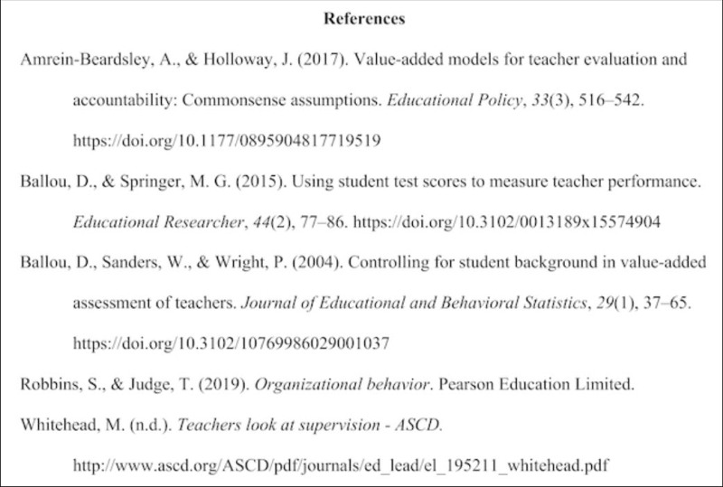 An APA-style Reference List bibliography example page