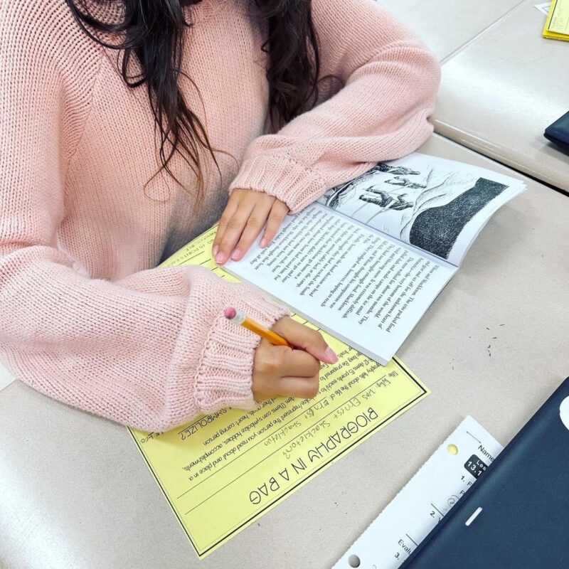 biography in a bag A student working on a book report