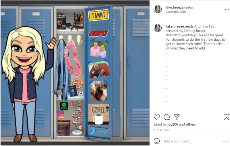 Bitmoji science teacher shares her locker and love of travel and books