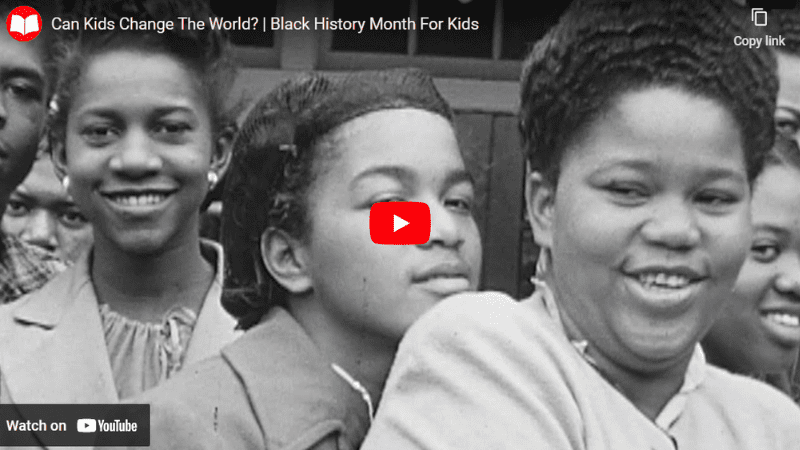 Black and white still image of Black teen girls, as an example of Black History Month videos.