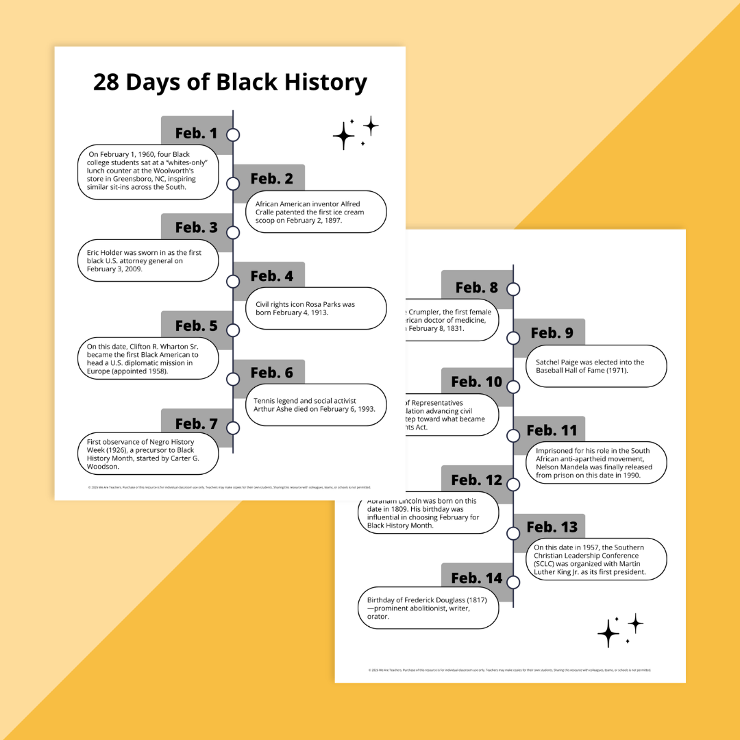 flay lay of 28 Days of Black History Month printables