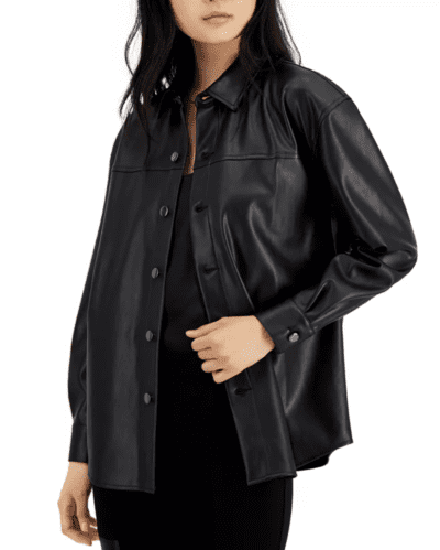 Black leather shacket from Macy's
