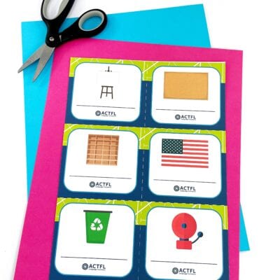 Blank language learning labels for classroom objects