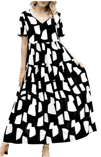 Boho style black and white patterned maxi dress