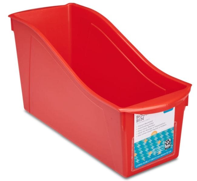 Red book bin with front label pocket