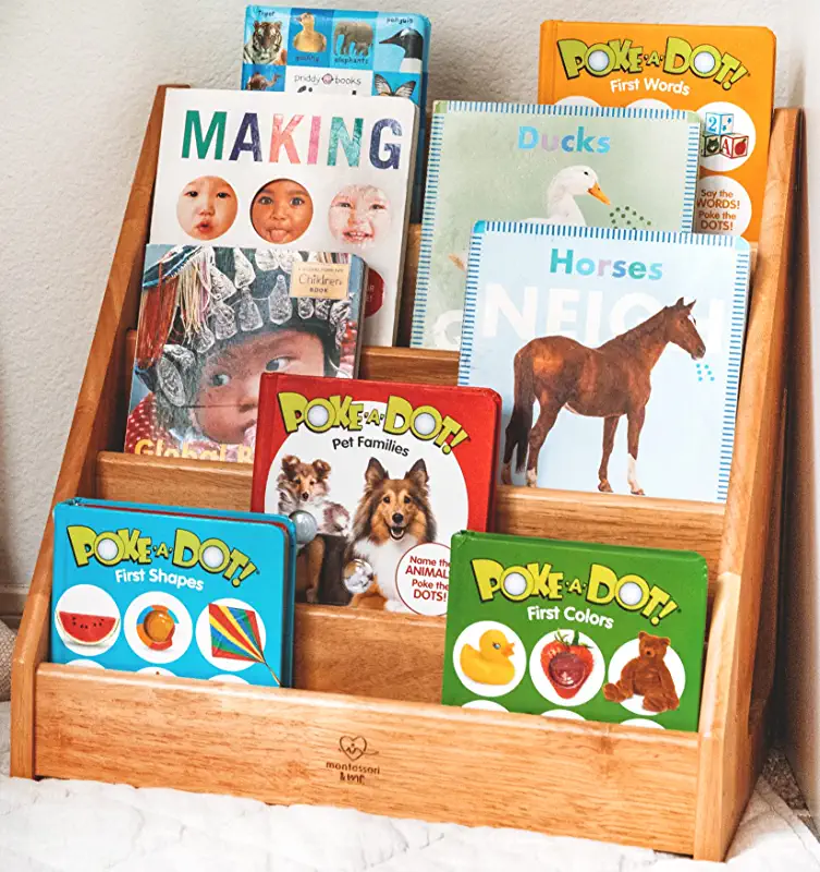montessori book display as an example of Montessori furniture