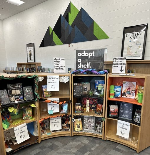 display of books in a school library for national school librarian day 2024
