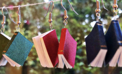 Novel book earrings with pages
