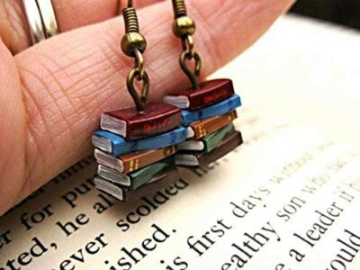 Book stack dangle teacher earrings