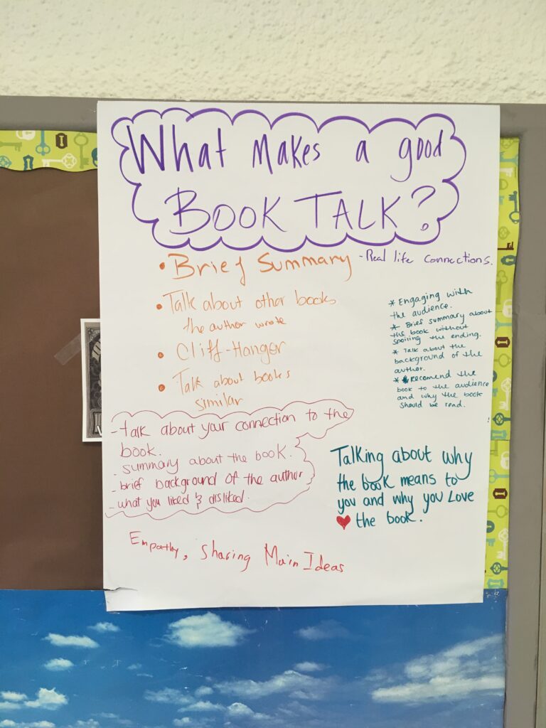 anchor chart about how to lead a book talk 