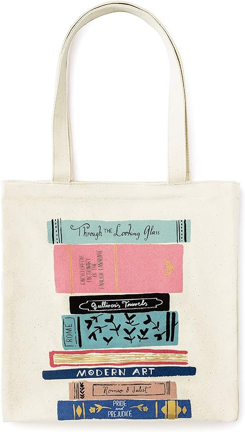 tote with books stacked design for a gift idea for a book lover 