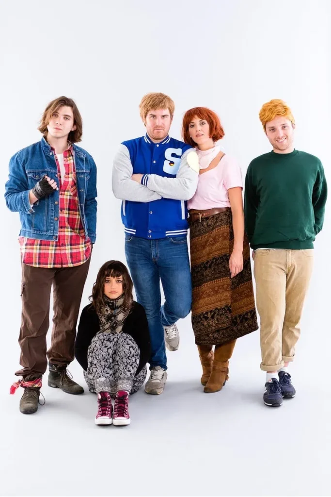 Teacher Halloween costumes can be retro like this one that shows 5 people dressed as various characters from the 1980's movie The Breakfast Club.