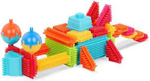 Primary colored blocks have bristle like texture (sensory toys)