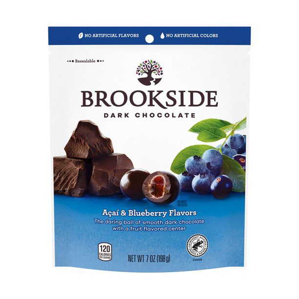 BROOKSIDE Dark Chocolate with Acai and Blueberry shown as an example of mood-boosting foods