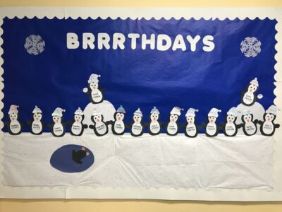 brrrthdays birthday bulletin board penguins
