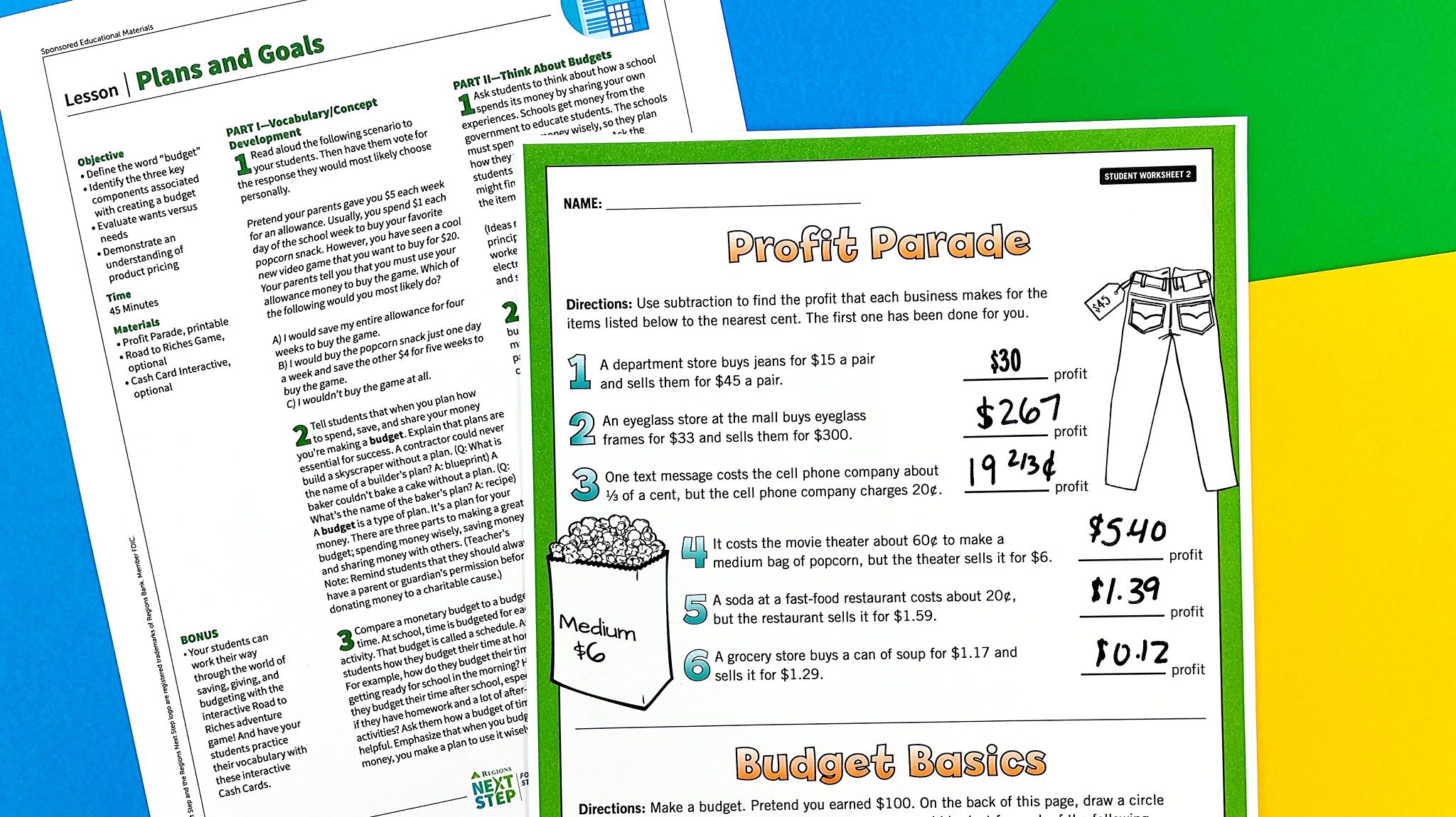 Flat lays of Plans and Goals lesson on budgets