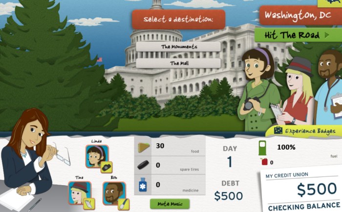 Screenshot from Hit the Road, a game to teach teens saving and budgeting skills
