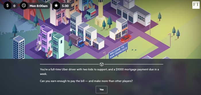 Screenshot from The Uber Game, a budgeting game about working in the gig economy