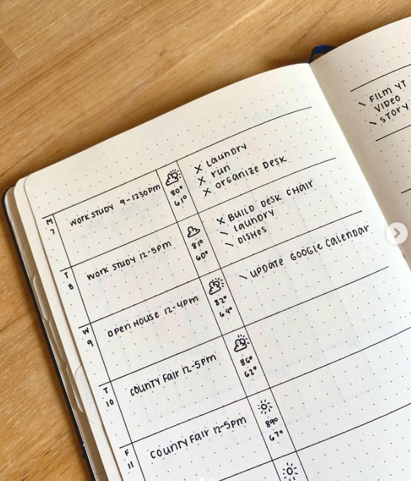 Simple task list in a bullet journal with scheduled items and to-do items in columns